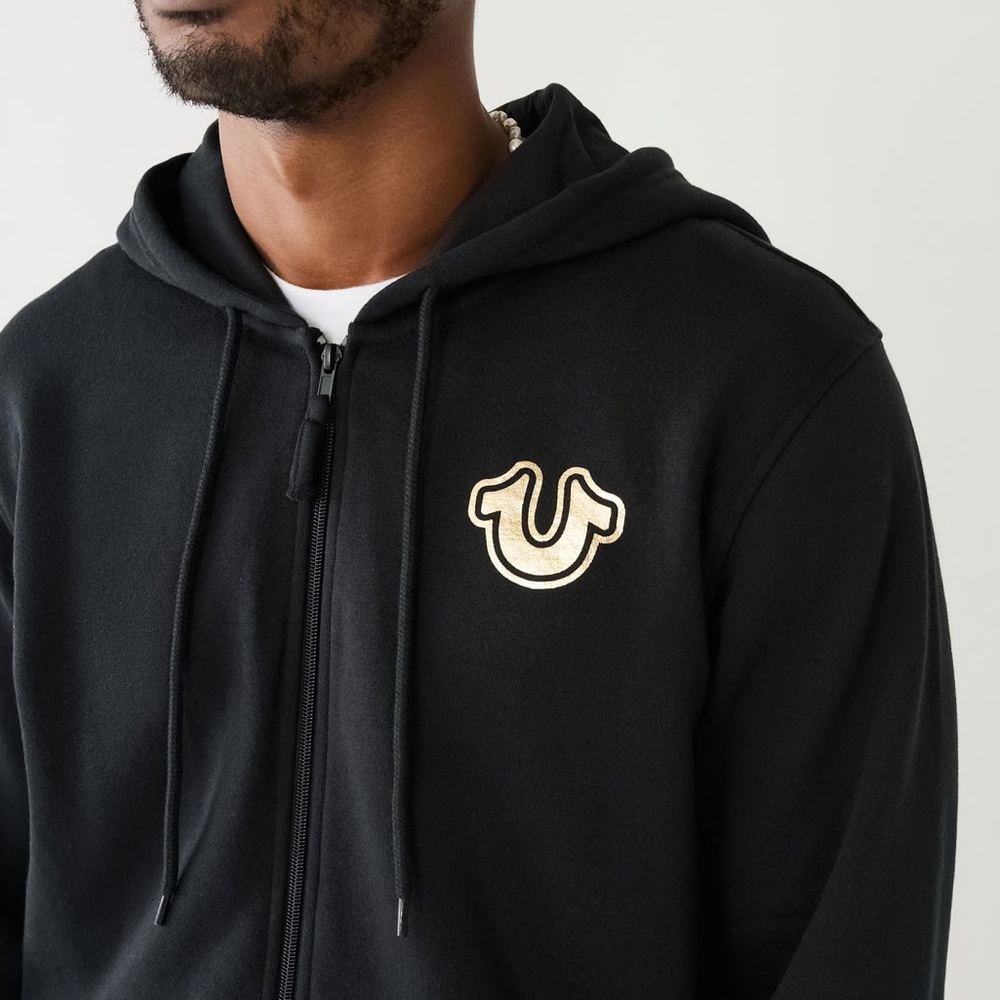 SOLD IN STORE True Religion Metallic Buddha Logo Full Zip Hoodie Size Medium - Picture 2 of 11